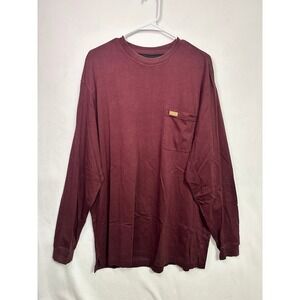 Pendleton Mens Long Sleeve Pocket T-Shirt Burgundy Maroon Cotton Crewneck LG